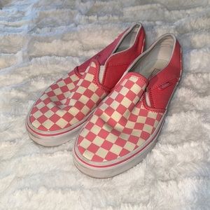 Hot Pink And White Checkered Vans Slip-On Shoes